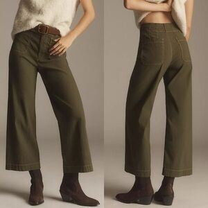 Anthropologie Maeve The Collette Wide Leg Contrast Stitch Linen Sz 29